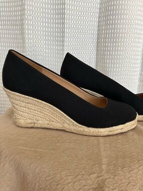 J.Crew Factory Espadrille Wedge Heels Black Canvas AL003 Size 10
